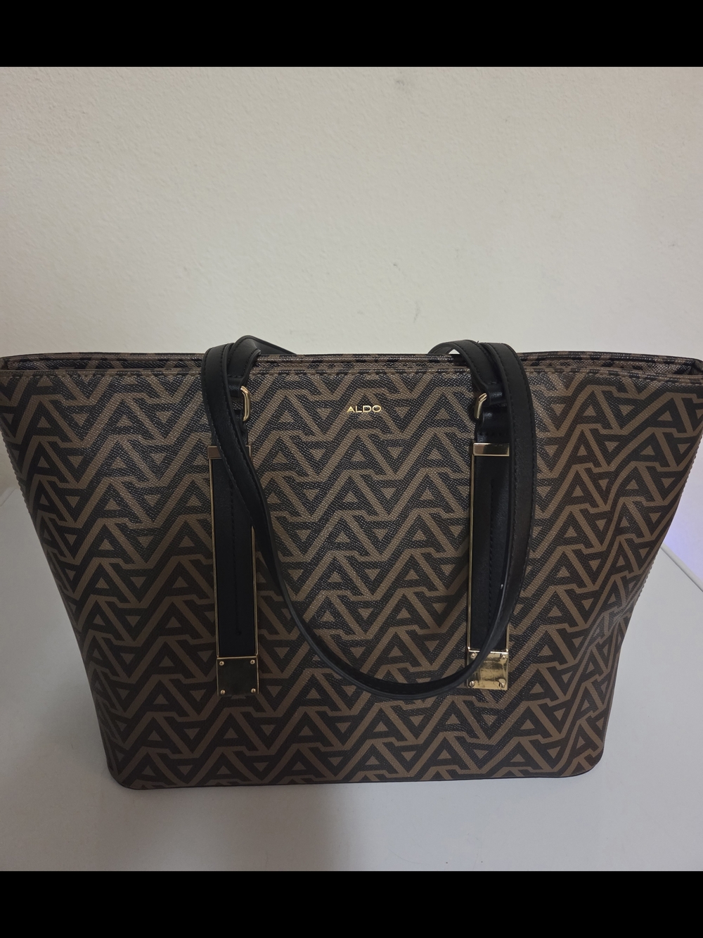 ALDO Brown and Black Logo-Print Tote